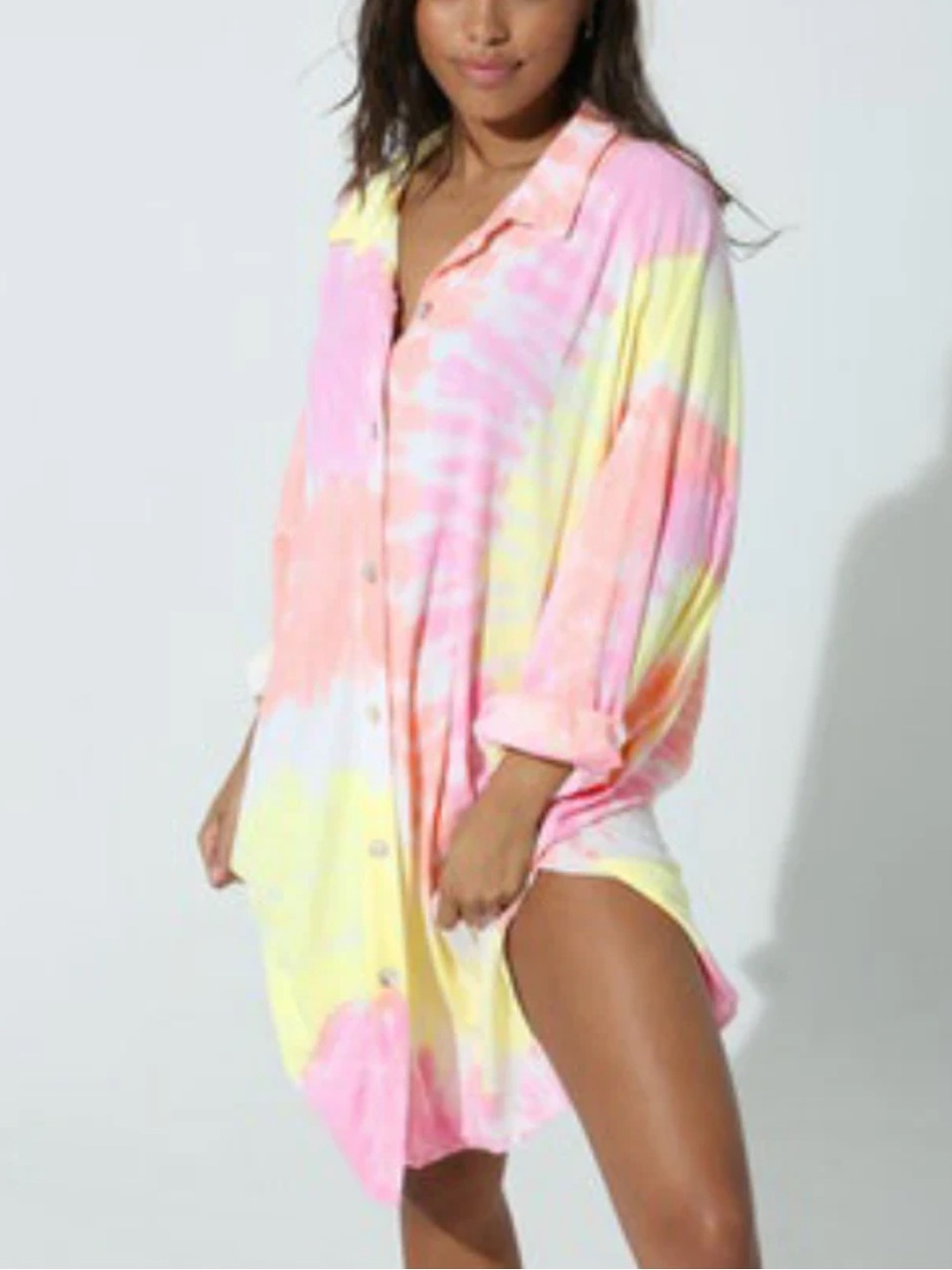 Electric & Rose  Prism hand tie-dyed Seaside Coverup Beach oversized Shirt XS/S